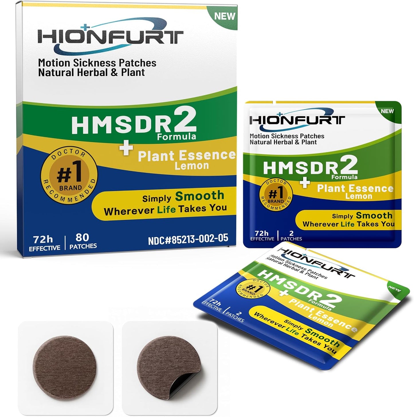 HMSDR2 80ct Motion Sickness Patches with Plant Essence – Lemon – Sea Sickness Patches for Cruise, Car, Airplane – Non-Drowsy, 72H Lasting