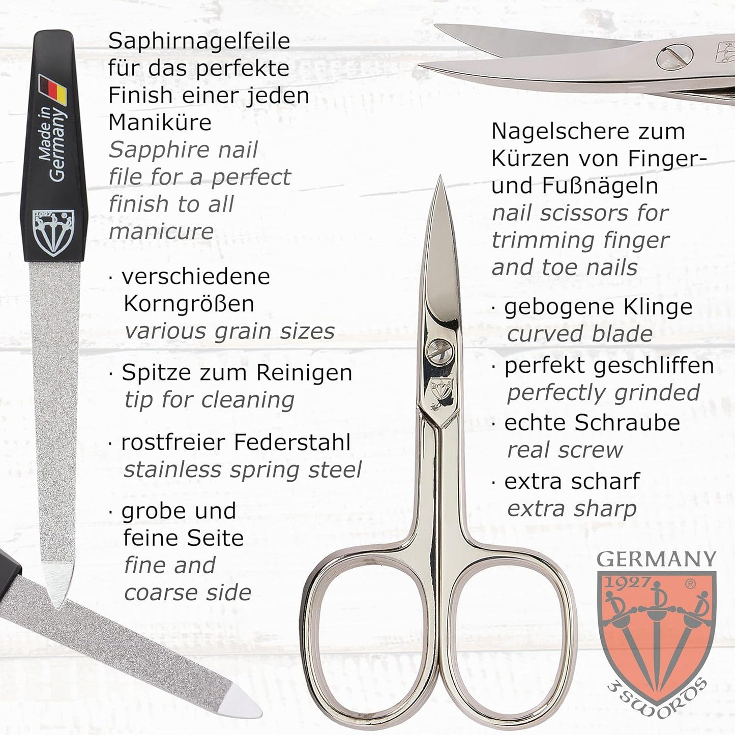 3 Swords Germany - brand quality 10 piece manicure pedicure grooming kit set fashion leather case in gift box, travel setMade by 3 Swords