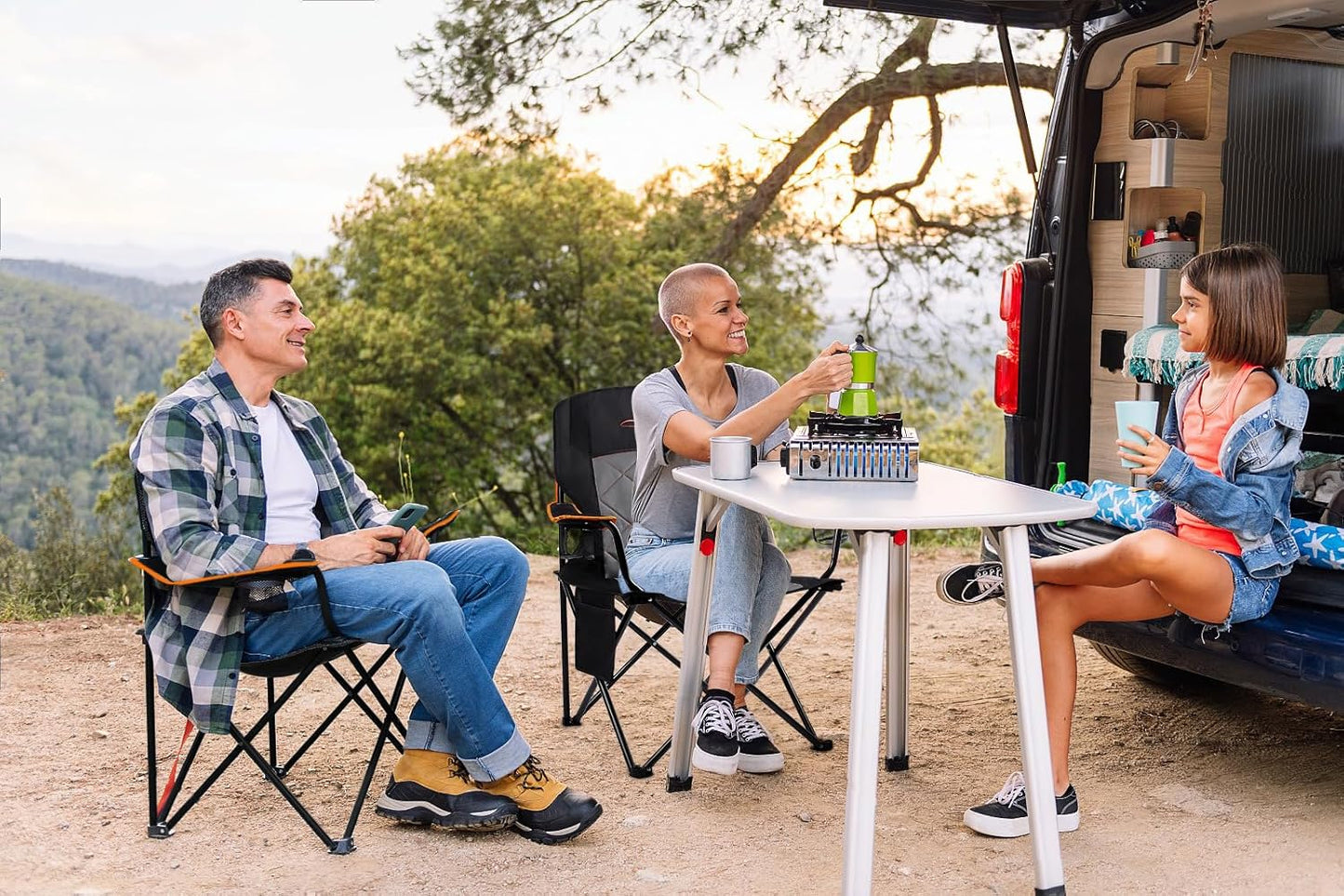 FAIR WIND 2 Pack Oversized Fully Padded Camping Chair Heavy Duty Quad Fold Arm Chair Support 350 LBS with Cup Holder, Collapsible Lumbar Back Chair Portable for Outdoor, Black