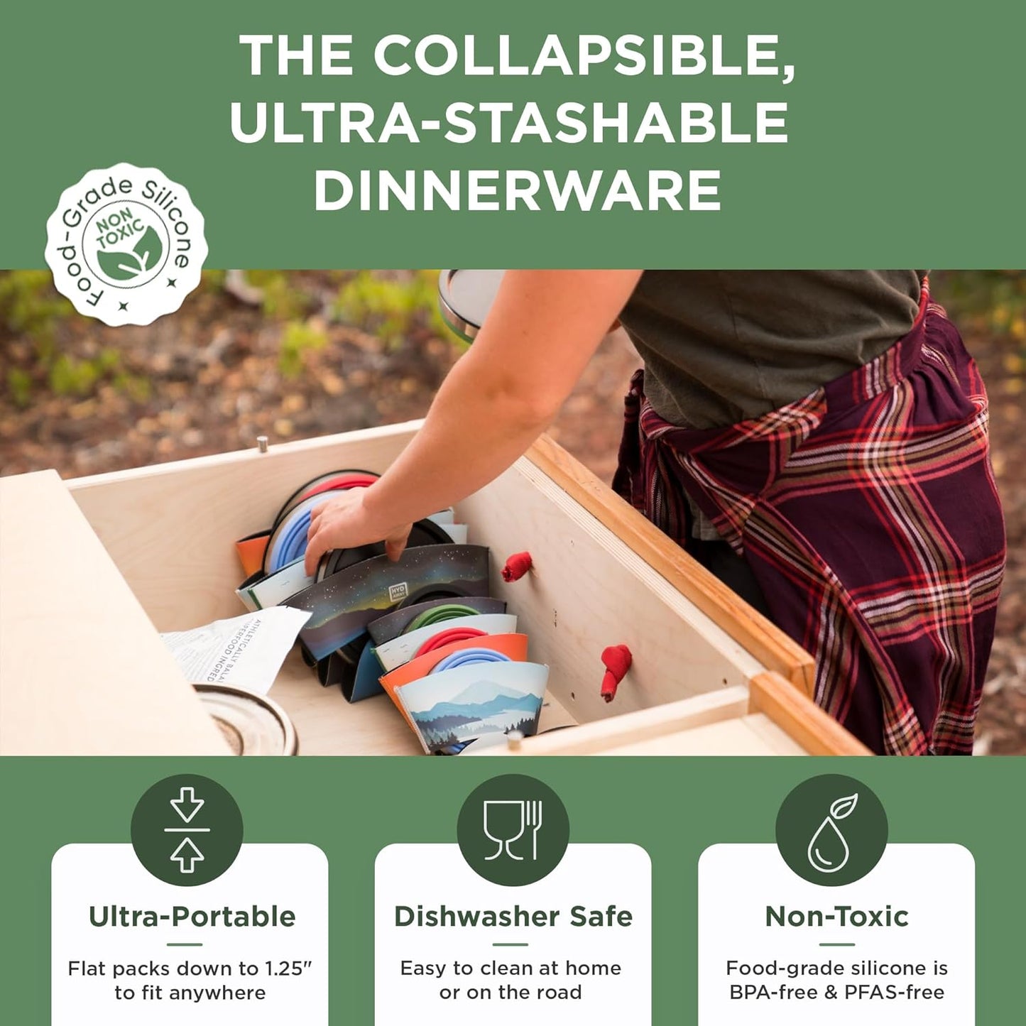 HYDAWAY 1-Quart Collapsible Insulated Bowl with Lid - BPA-Free, Leak-Resistant, Space-Saving Camp Bowl - Ideal for Hiking, Travel & Outdoor Meals