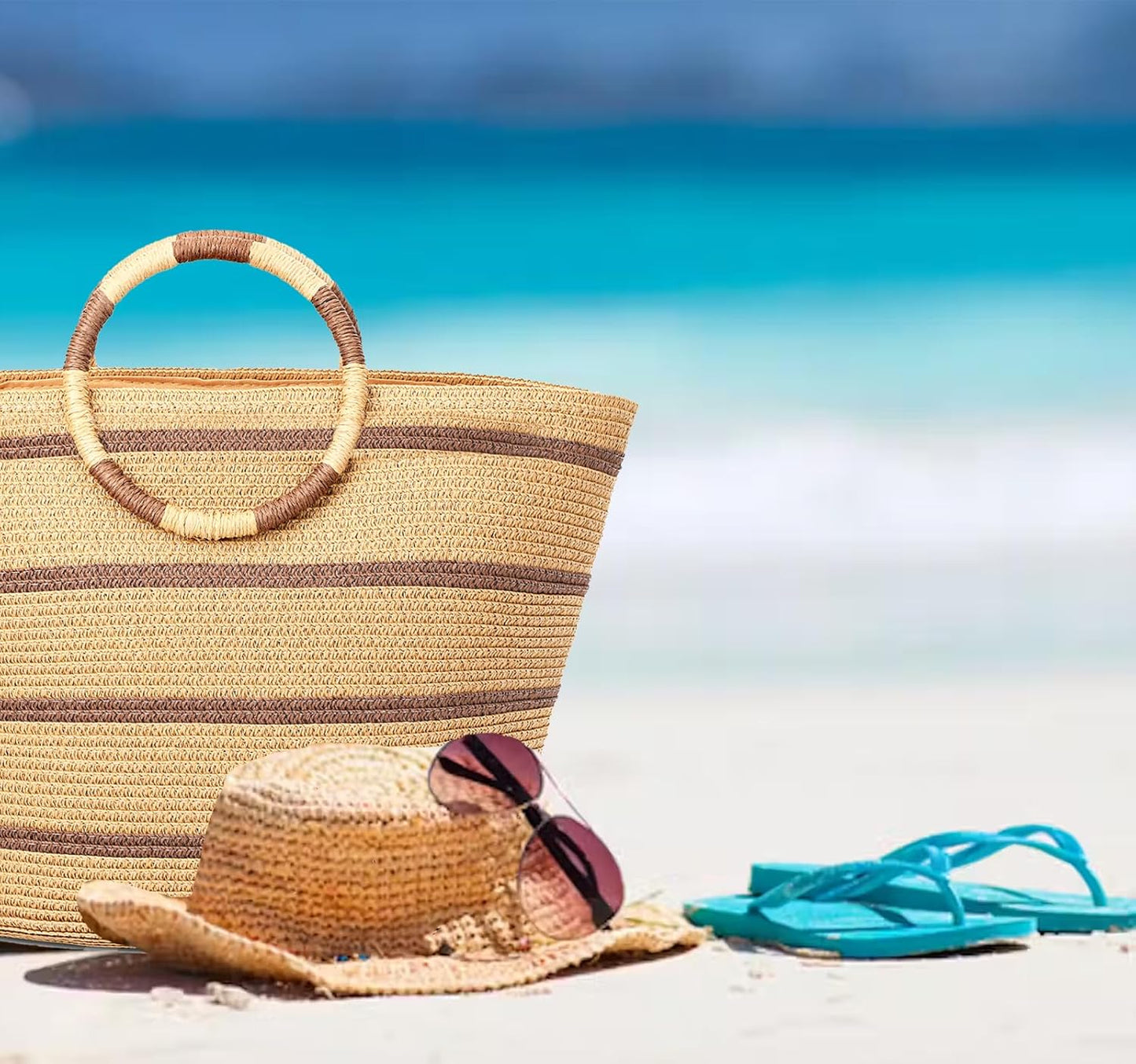 Beach Bags for Women Straw Tote Bag Summer Beach Bag Large Woven Straw Tote for Vacation Holiday