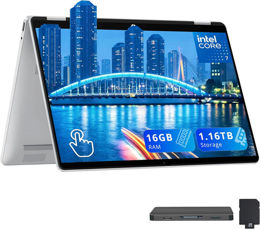 HP OmniBook 5 Flip 2-in-1 14" 2K Touchscreen Laptop, Intel 7 150U, 16GB LPDDR5, 1.16TB Storage(1TB SSD+160GB Docking Station Set), Intel Graphics, Backlit Keyboard, Wi-Fi 6E, Windows 11, Silver