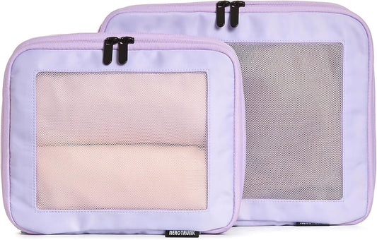 Aerotrunk Compression Packing Cubes for Travel - Luggage Organizer Bags - Double Zipper Packing Cubes for Suitcases (2-Pack, Purple)