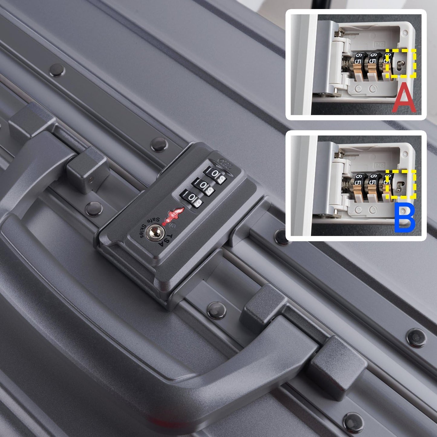 TRAVELKING All Aluminum Carry On Luggage Zipperless Hard Shell Luggage Case with TSA Lock Spinner Alloy Metal Suitcase (Grey, 20")