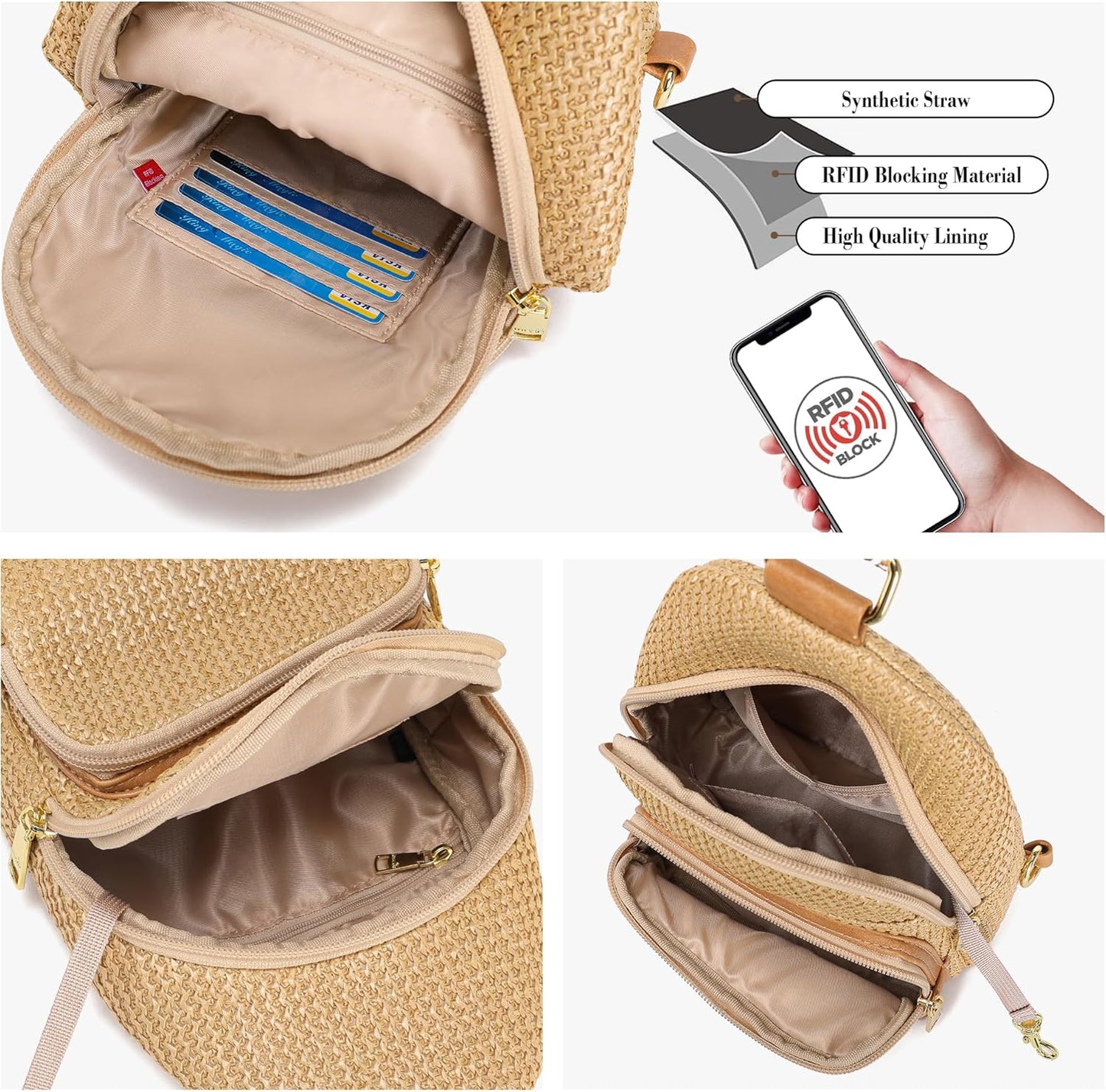 Haytijoe Summer Straw Purse Small Sling Bag RFID Blocking Crossbody Bags for Women Beach Raffia Bags Fanny Packs