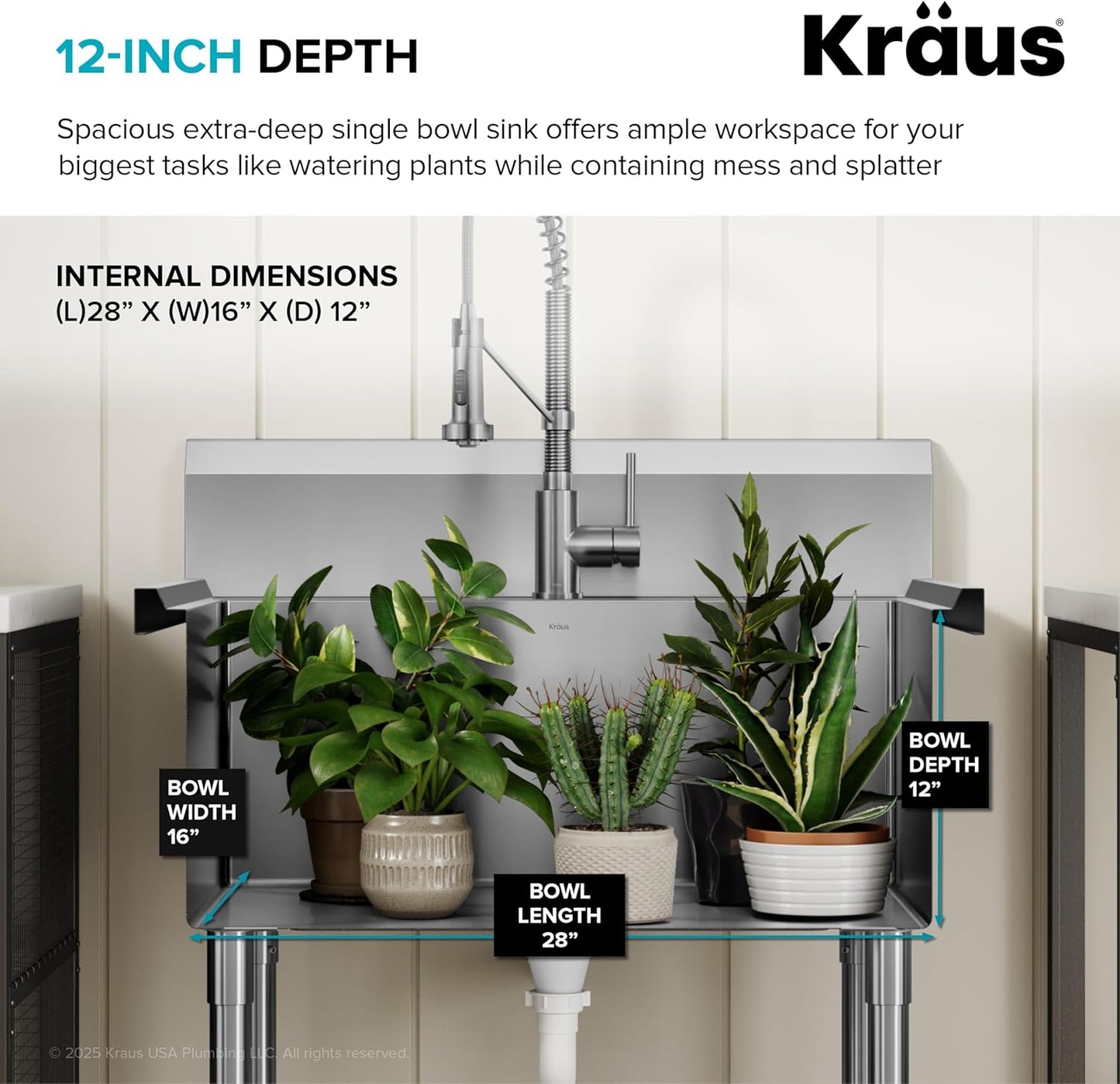 KRAUS Standart Pro 32 Inch 18-Gauge Stainless Steel Scullery Sink, 24 Gallon Freestanding Commercial Style Single Bowl Laundry & Utility Sink, KHS230-32