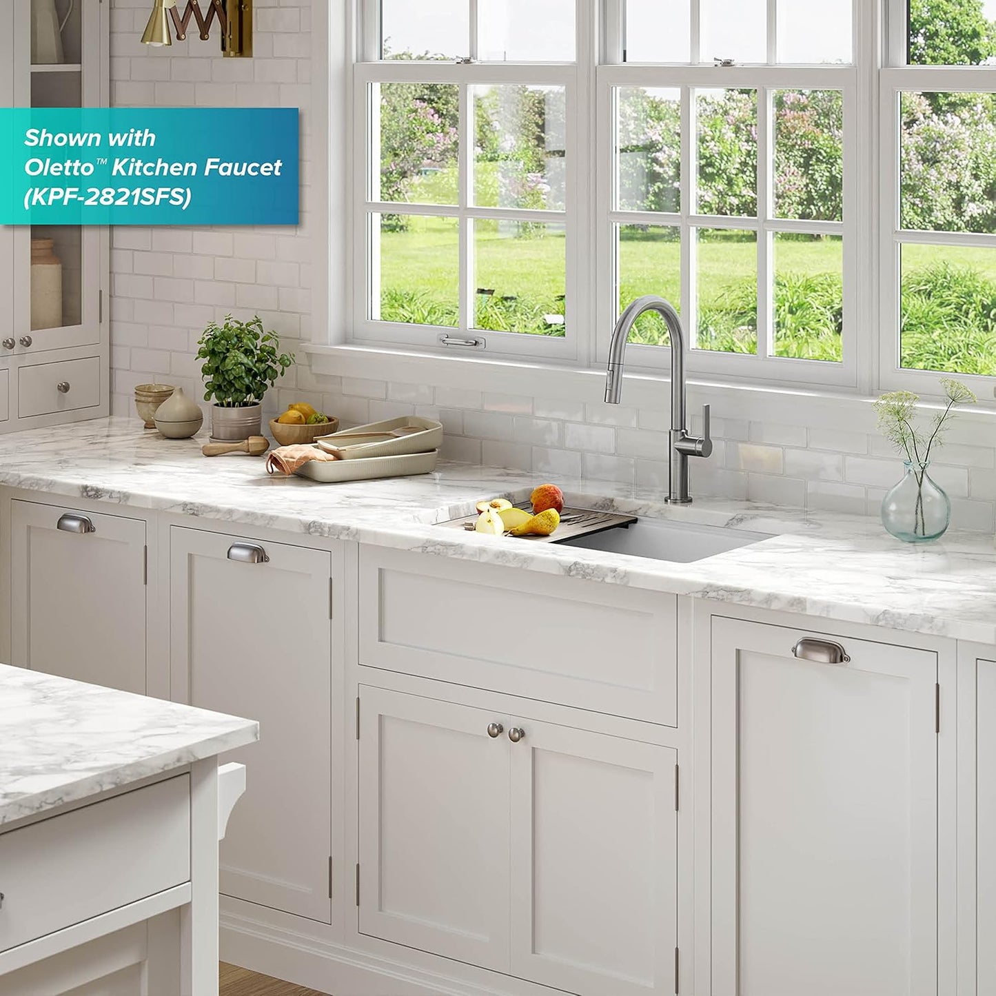KRAUS Bellucci 30” in. Undermount Workstation Granite Kitchen Sink in White with Accessories, KGUW1-30WH