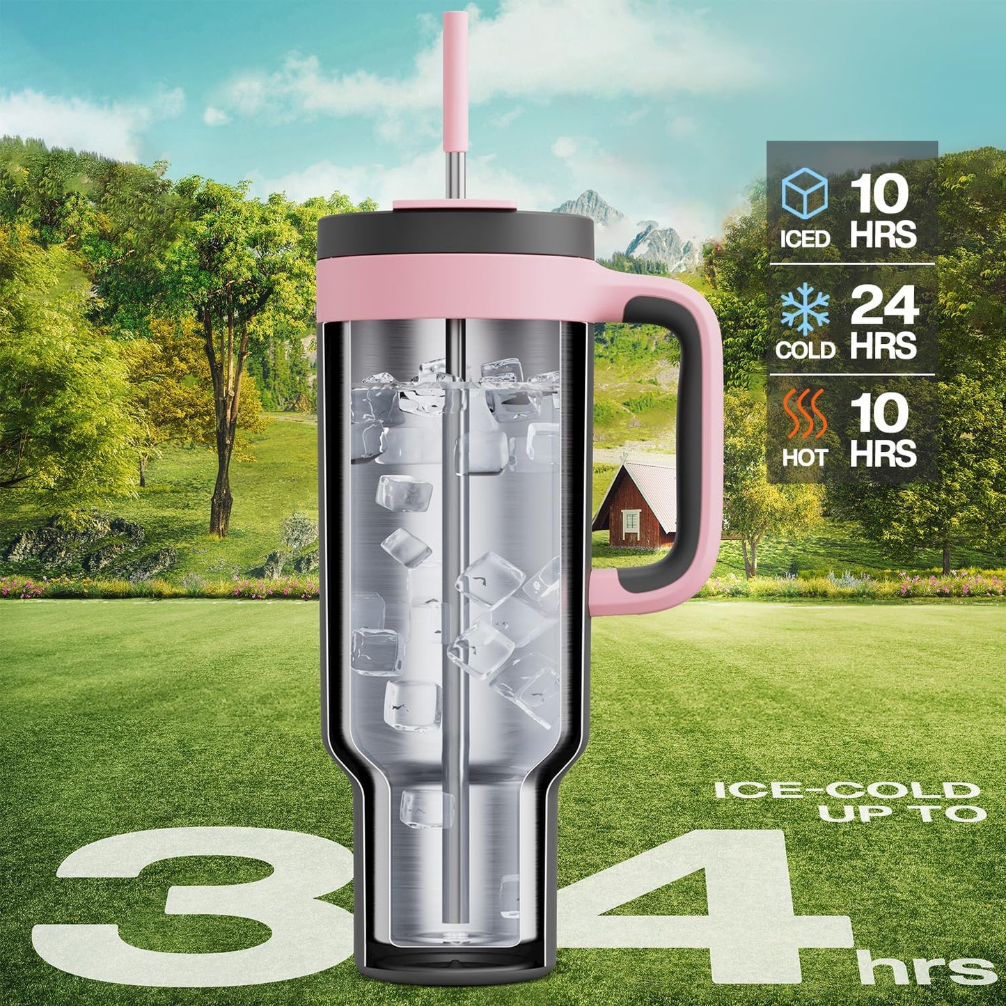 50 oz Tumbler with Handle, 2-in-1 Straw and Sip Lid, Leakproof, Dishwasher Safe, Insulated Stainless Steel Travel Coffee Mug, Keeps Cold for 34 Hours, Fits in Car Cup Holder (Rebellion)