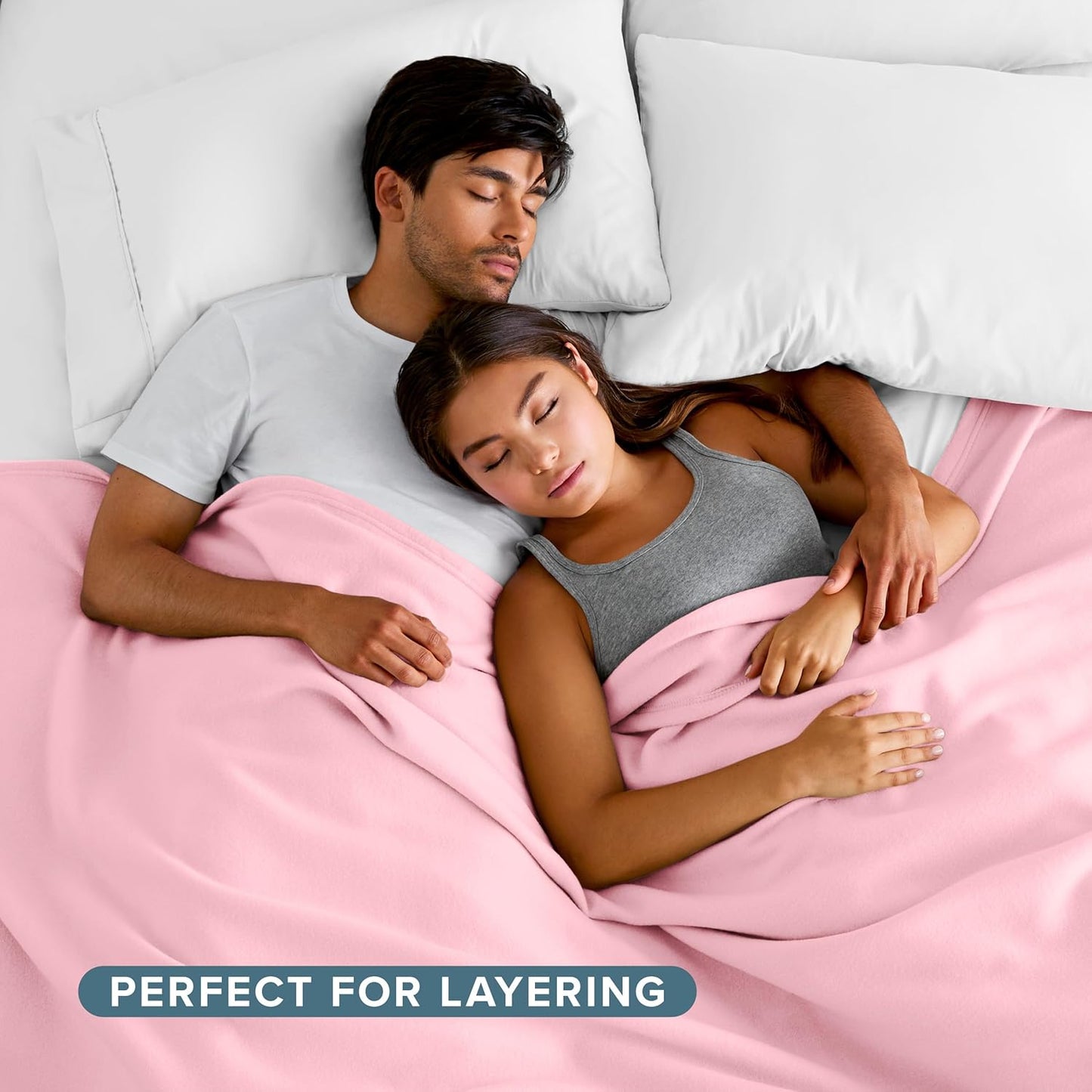 Bare Home Polar Fleece Blanket - Throw - Light Pink - Warm & Cozy - Premium Fleece - Blanket for Bed, Sofa, Camping, Travel and Cold Nights - Lightweight (Throw, Light Pink)