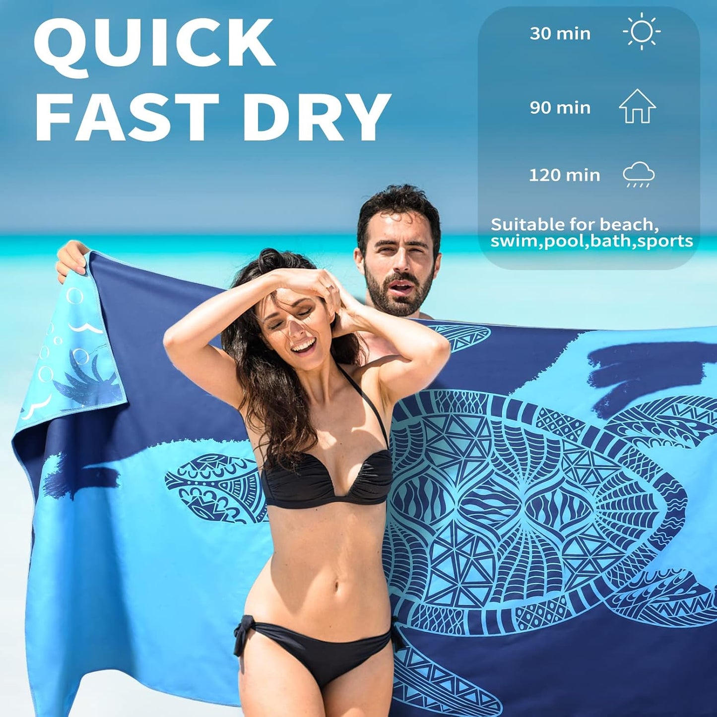 6 Pack Lightweight Thin Beach Towel Oversized 71"x32" Big Extra Large Microfiber Sand Free Towels for Adult Quick Dry Travel Camping Beach Accessories Gift Sea Turtle Tie Dye Mandala Elephant Skull