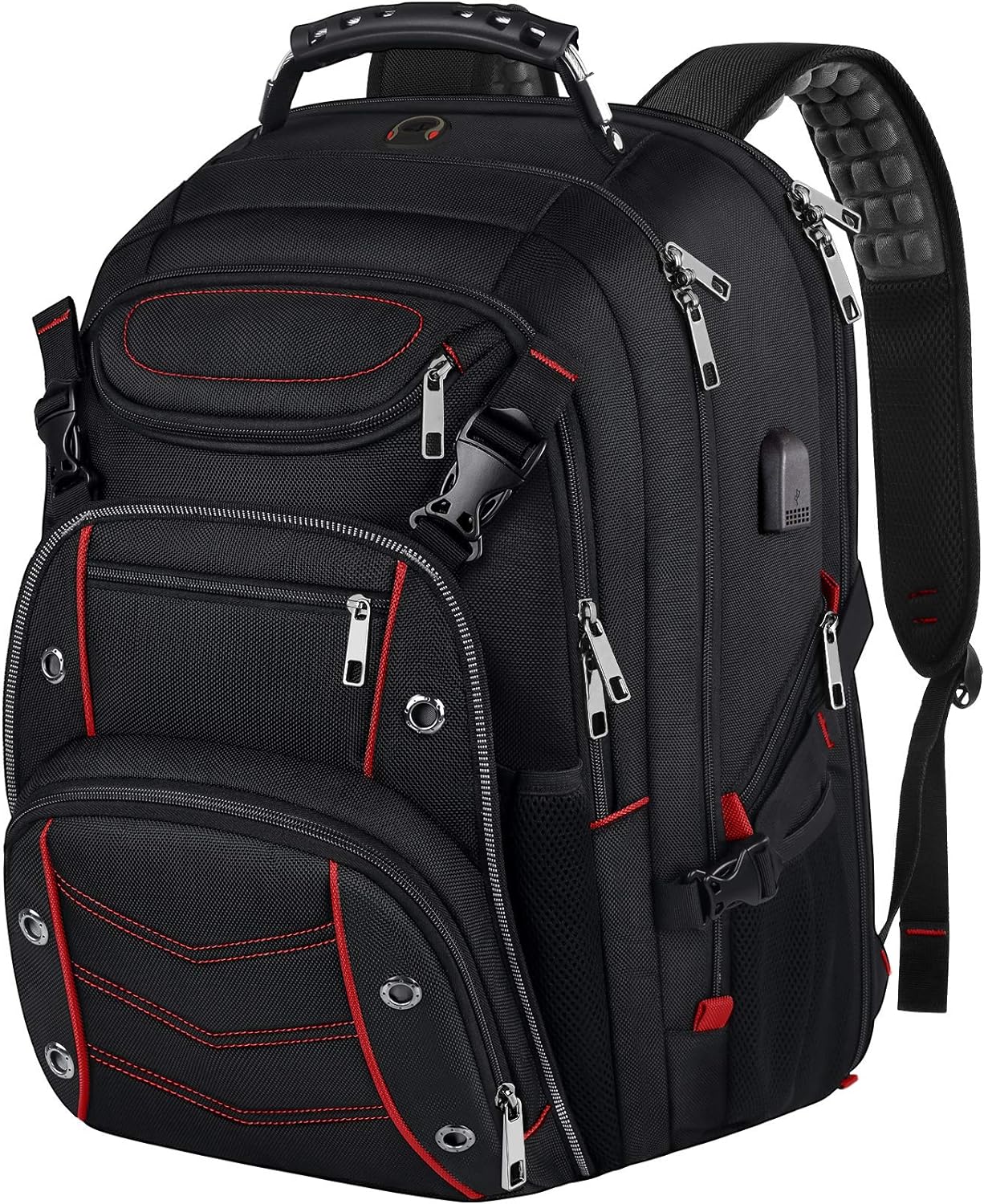 VECKUSON Large 18.4 Inch Laptop Backpack with USB Charger Port, TSA Friendly Flight Approved and RFID Anti-Theft Pocket, Red