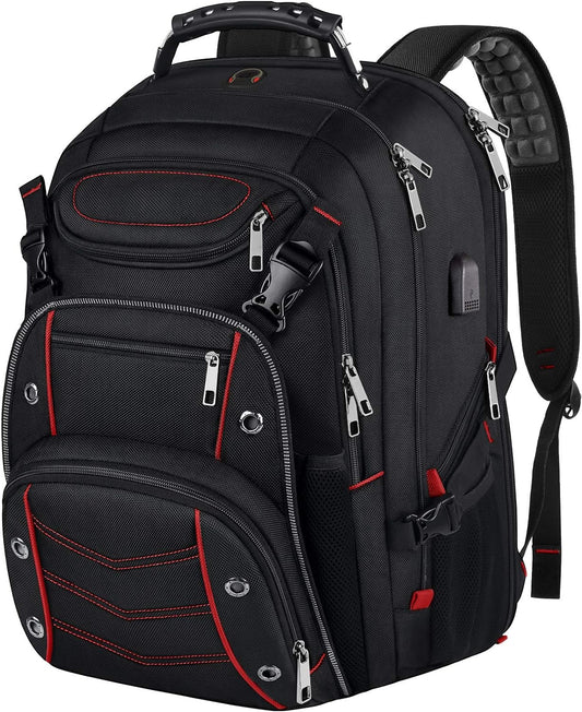 VECKUSON Large 18.4 Inch Laptop Backpack with USB Charger Port, TSA Friendly Flight Approved and RFID Anti-Theft Pocket, Red