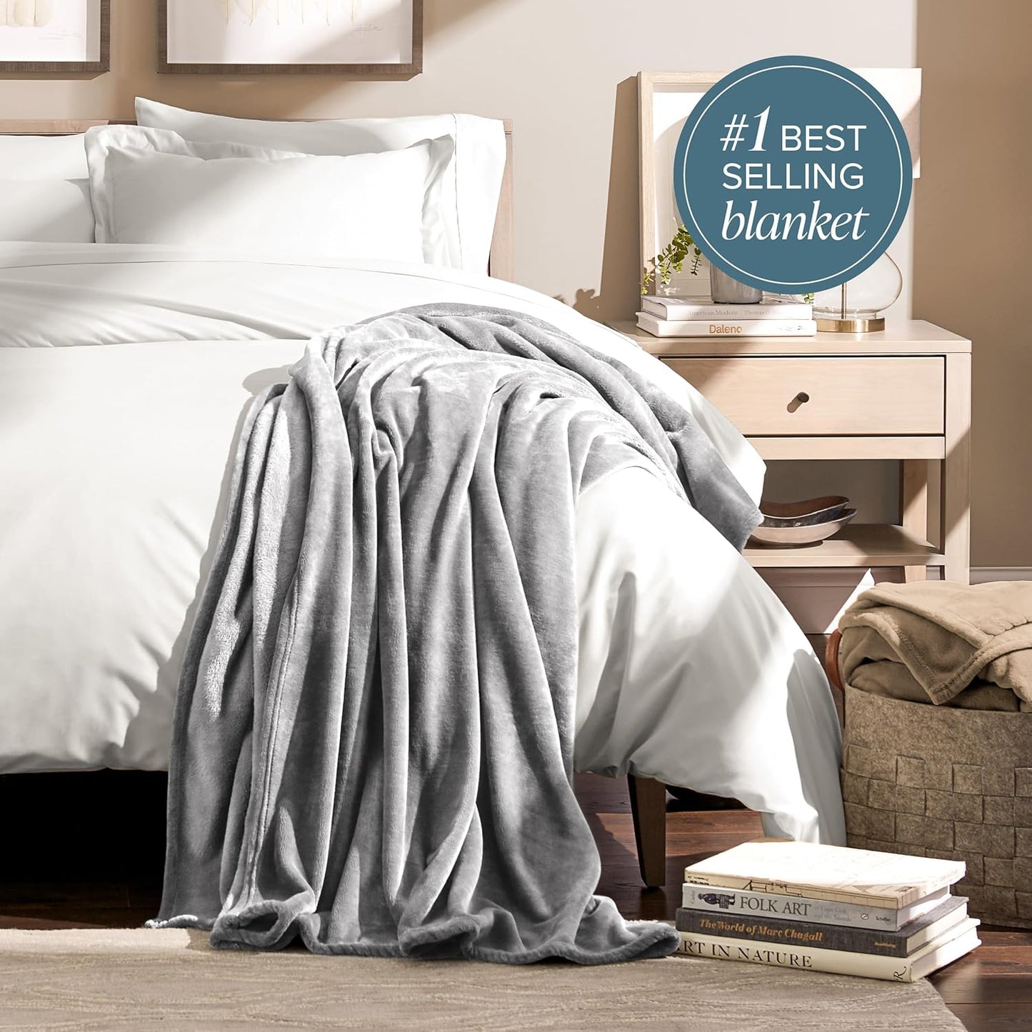 Bare Home Fleece Blanket - Throw/Travel - Ultra-Soft Lightweight for Bed, Sofa, and Couch - Luxury Microplush - Cozy Warm Blanket (Throw/Travel, Light Grey)