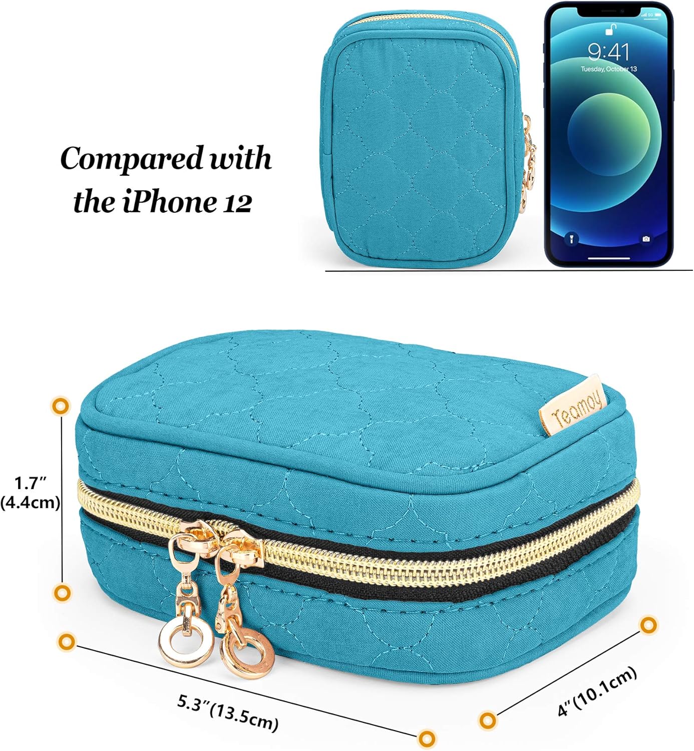 Teamoy Mini Jewelry Travel Case, Storage Organizer Bag for Earrings, Necklace, Rings, Teal