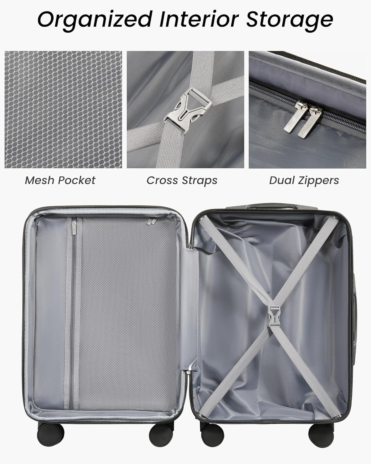 Luggage Sets 3 Piece, Expandable Hardside Suitcases with Wheels, Blue