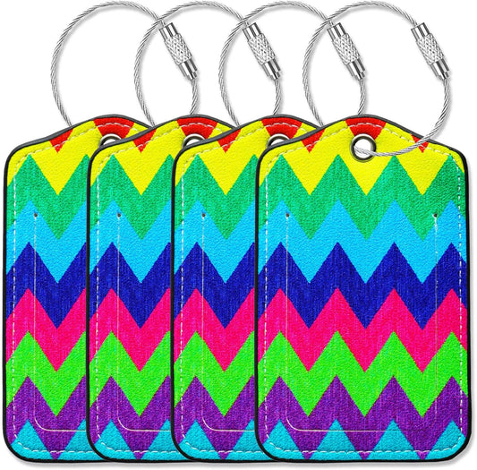 Luggage Tags for Suitcases-Colorful Luggage Tag 4 Pack with Loops Cute Bag/Backpack/Suitcase Tags Bulk Travel Essentials for Flying