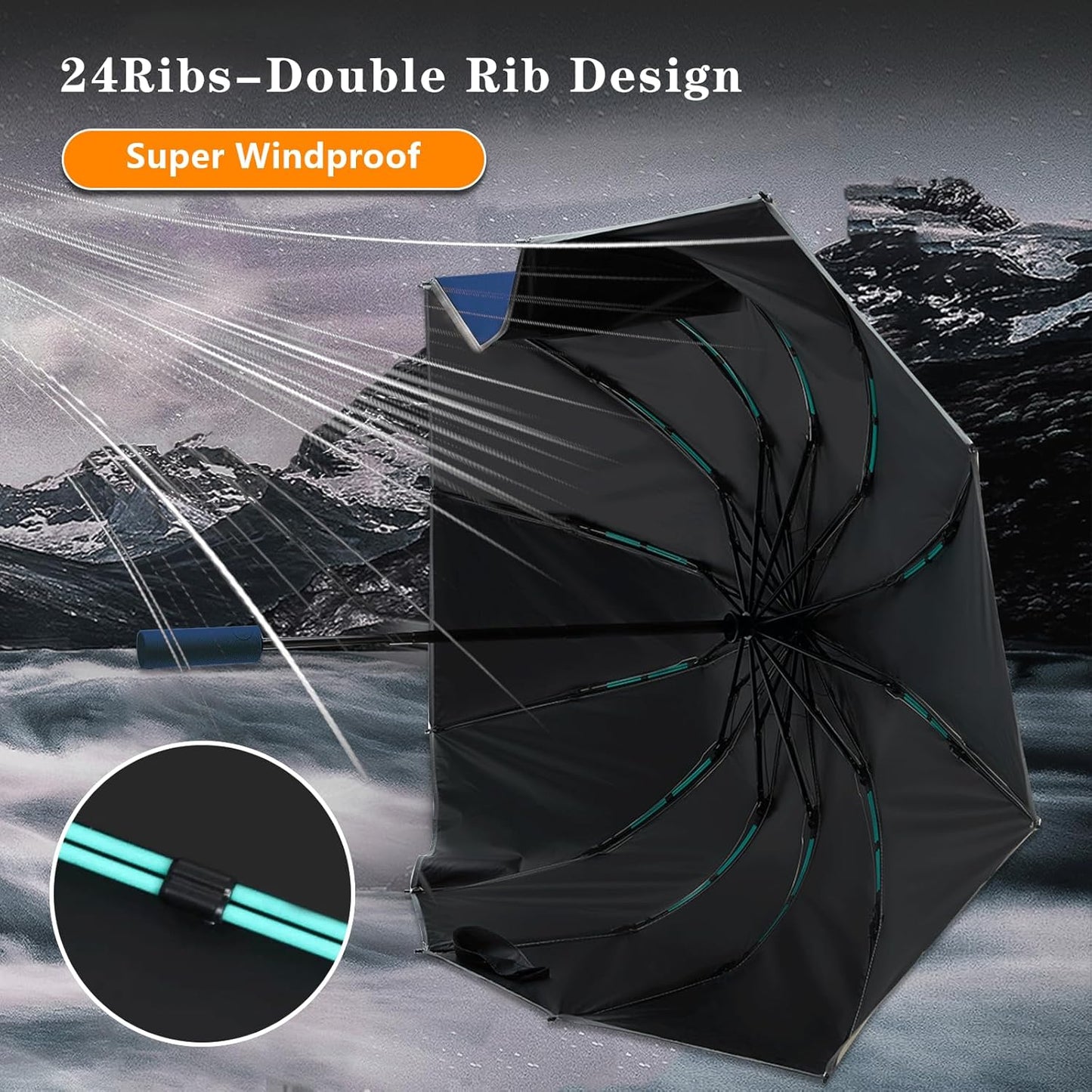 Large Double-Ribs Umbrella Automatic Folding Umbrella for Women Men, Travel, UPF 50+ UV Protection