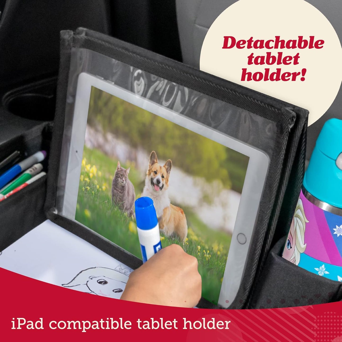 Lusso Gear Car Seat Travel Tray for Toddlers - Pink Unicorn, 600D Oxford Cloth - Dry Erase Activity Table & Tablet Holder - Airplane Tray Table Cover for Kids & Road Trip Essential