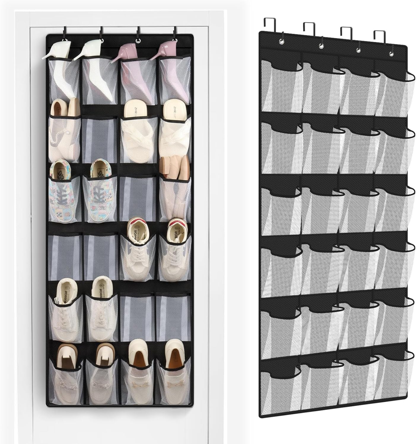 FENTEC 24 Pocket Over Door Shoe Organizer, Mesh Closet Shoe Holder, Black