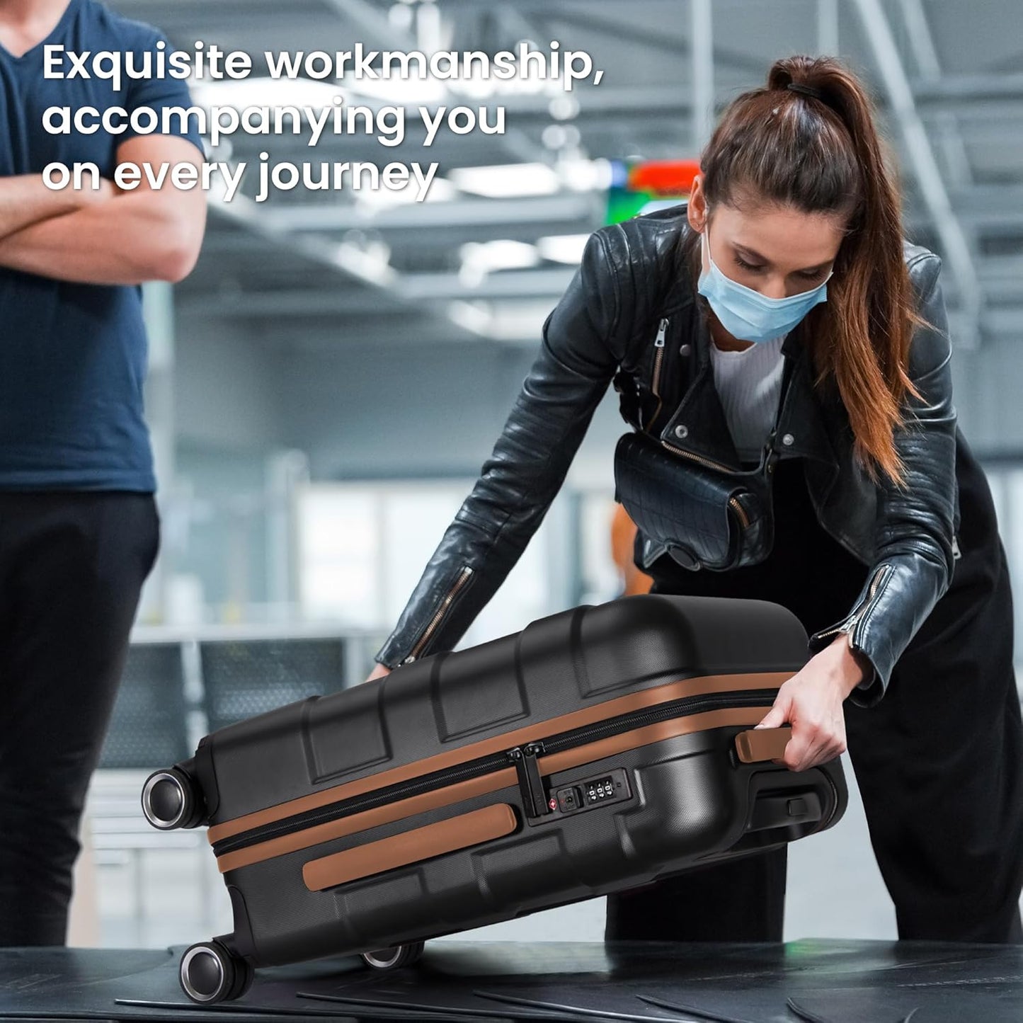Luggage Sets 3 Piece with Spinner Wheel, Hardside Suitcase Set with TSA Lock, Expandable Lightweight Travel Luggage for Men and Women, Black