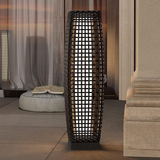 Grand patio Solar Outdoor Floor Lamp Water-Resistant Wicker Deck Lantern Light for Garden or Porch-Large Fuji, Dark Brown