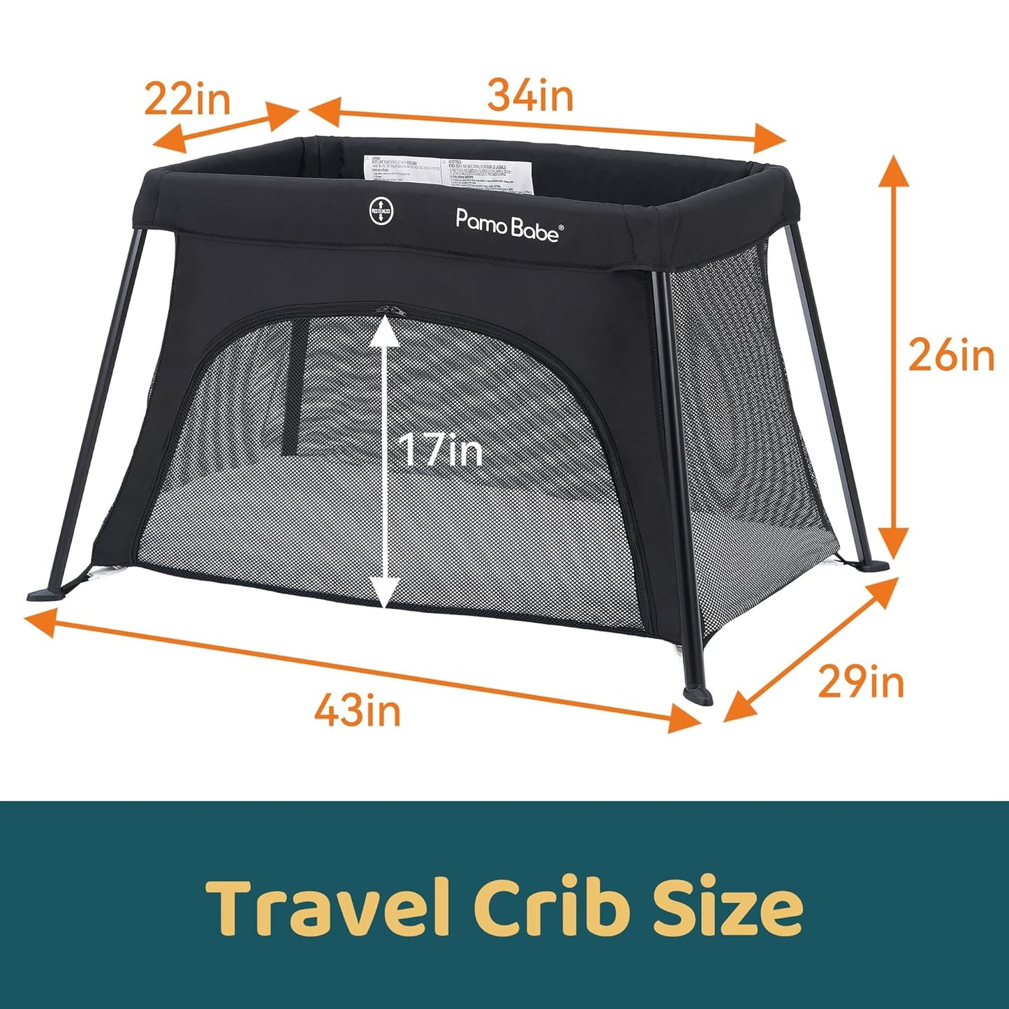 Pamo Babe Travel Crib Lightweight Baby Playard with Mattress Compact Play Yard with Detachable Legs