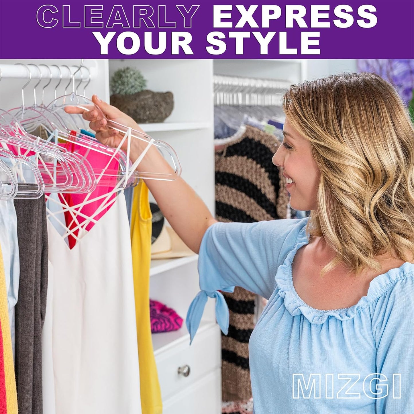 MIZGI 50 Pack Clear Plastic Hangers - Premium Thick Invisible Space Saving Hanger with 360° Swivel Hook, Ultra Slim Hangers for Suits, Dresses, Shirts, Coats & Pants