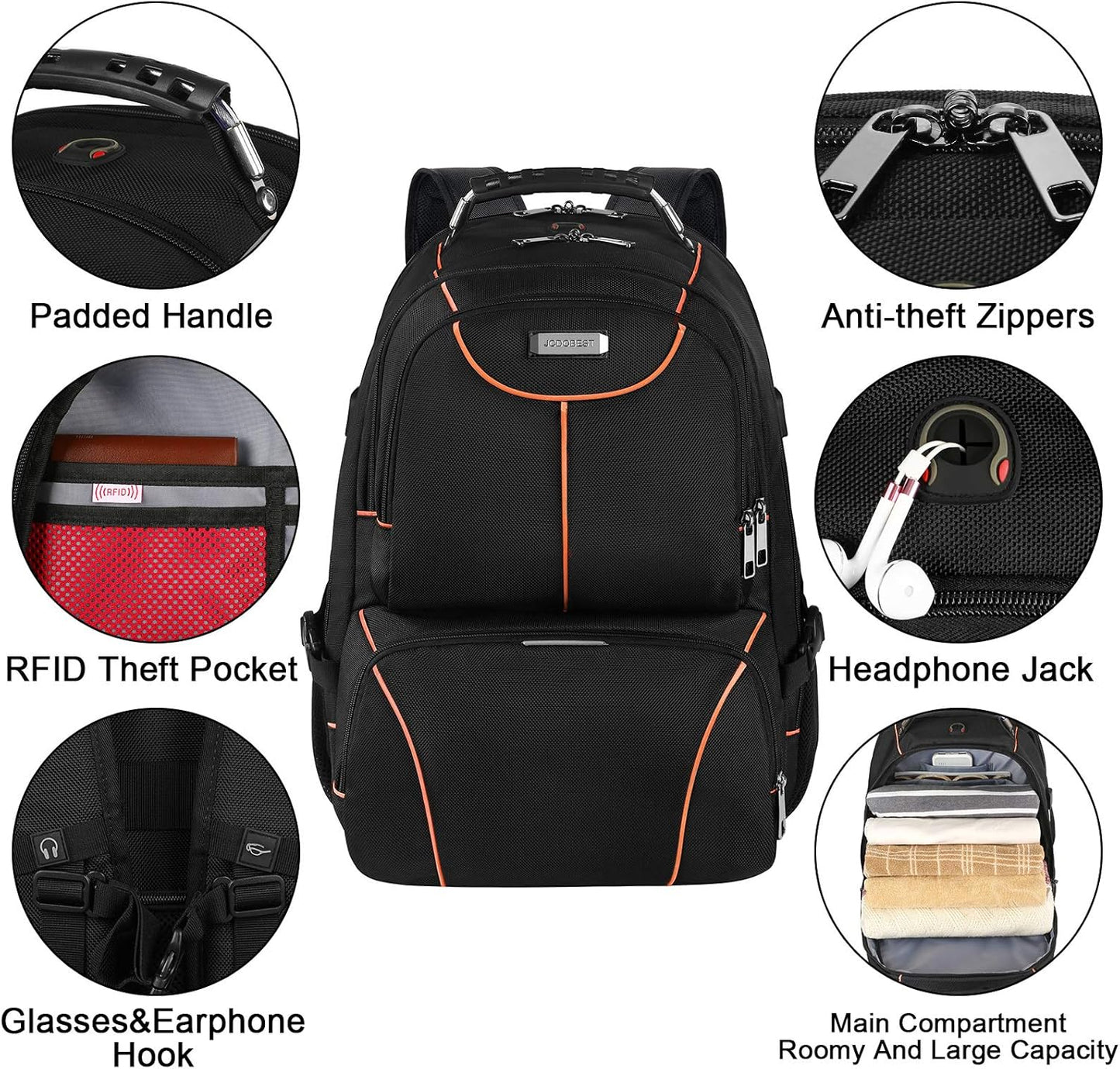 VECKUSON Lunch Bag Backpack, Insulated Cooler Lunch Box, Extra Large 17.3 inch Laptop Backpack with USB Port for Women and Men, Orange