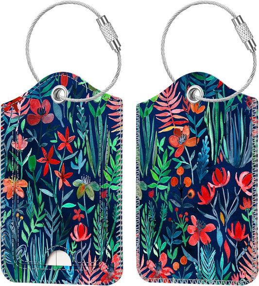 Fintie Luggage Tags, Privacy Cover ID Label with Stainless Steel Loop and Address Card for Travel Bag Suitcase - Jungle Night (2 Piece)