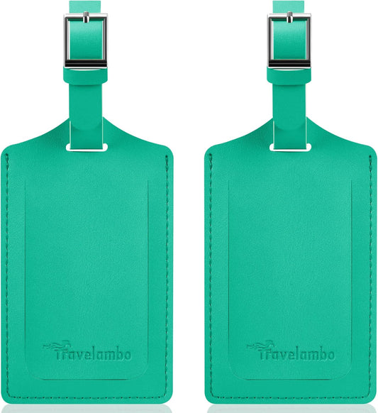 Travelambo Luggage Tags for Suitcases Faux Leather Privacy Protection 2 Pack Bag Tags Travel Accessories Essential, Blooming Green
