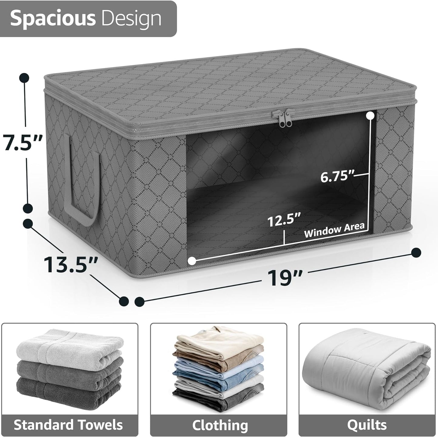 Sorbus Medium Clothes Storage Bags - Foldable Blanket Storage Bins for Organizing Bedroom, Closet, Clothing, Comforter, Organization with Clear Window, Lids and Carry Handles - Set of 8