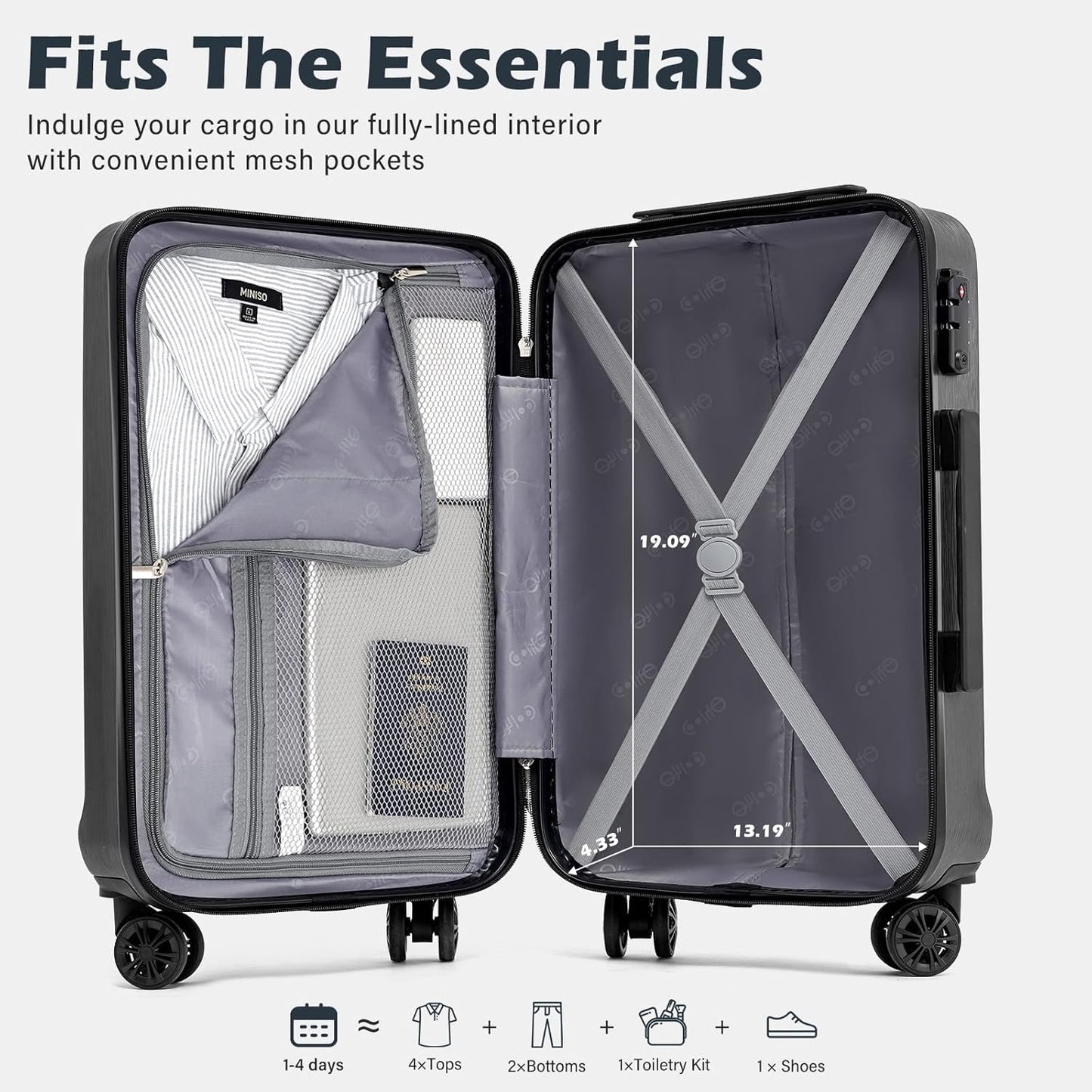 Coolife Luggage Suitcase PC+ABS with TSA Lock Spinner Carry on Hardshell Lightweight 20in 24in 28in (wine red, S(20in_carry on))
