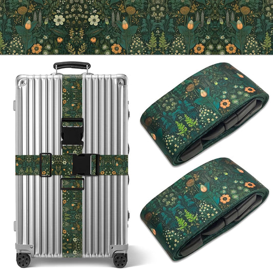 Luggage Straps for Suitcases TSA Approved, Luggage Identifiers for Suitcase, Adjustable Suitcase Strap for Baggage Security with Cute Patten, Travel Necessary Accessories (Sage Green)