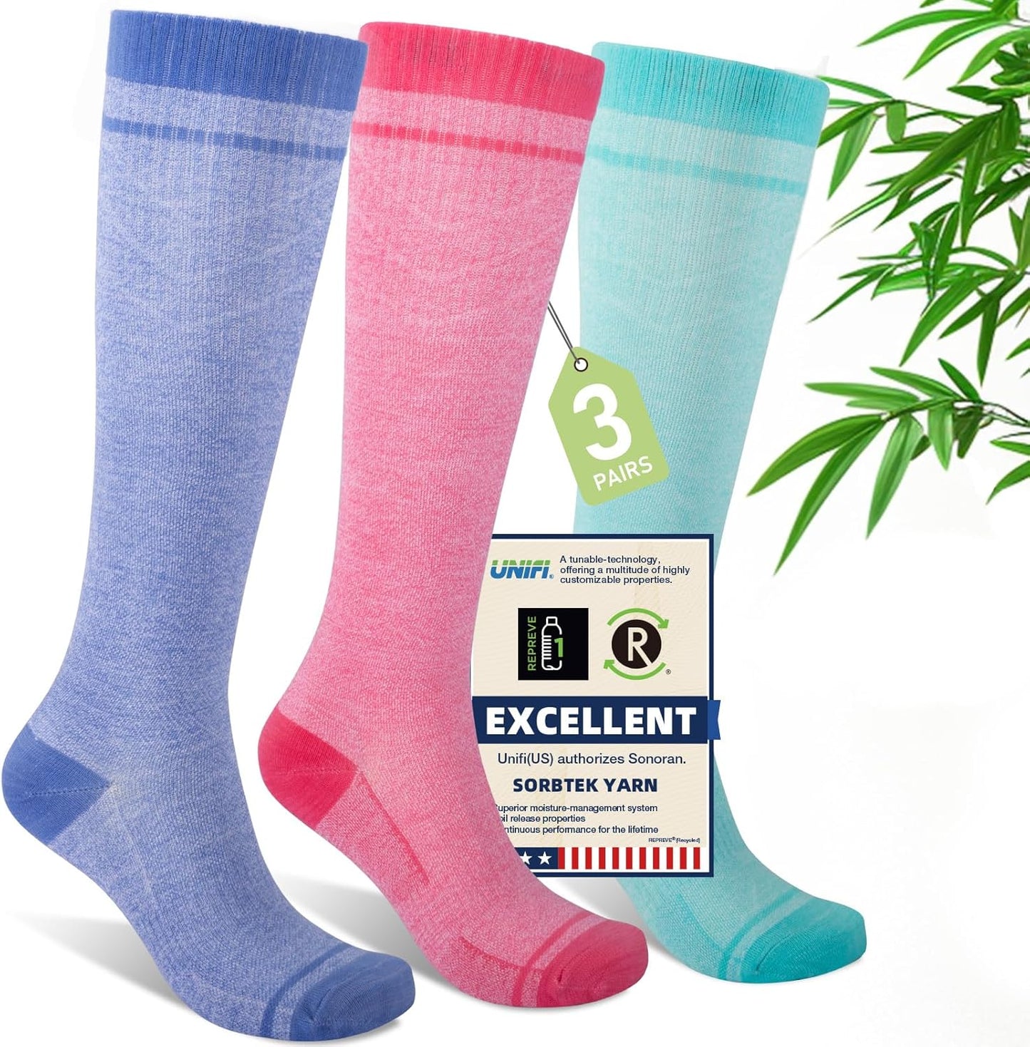 Mens Compression Socks for Men Women, 15-20 mmHg Bamboo Viscose Knee High Soft Support for Travel Daily