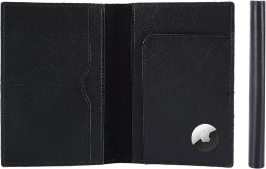 STAR VISTA Albatross Leather Travel Passport Holder, Minimalist Design, Calfskin Leather Case for Women and Men - Slim Passport Wallet, Bifold, RFID Blocking, with AirTag Holder, Black