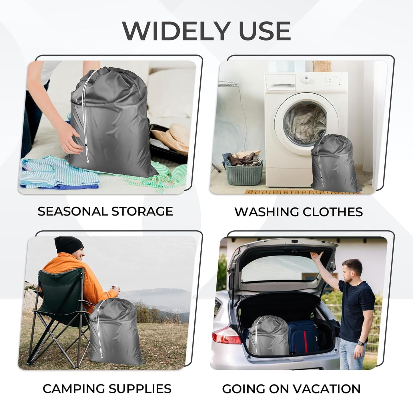 Laundry Bag with Locking Closure Drawstring – Extra Large Heavy Duty 100% Nylon, Large & Foldable Clothes Sack – Lightweight Dirty Laundry Organizer for Travel, Dorm, Gym – L 40" x H 50" (GRAY)