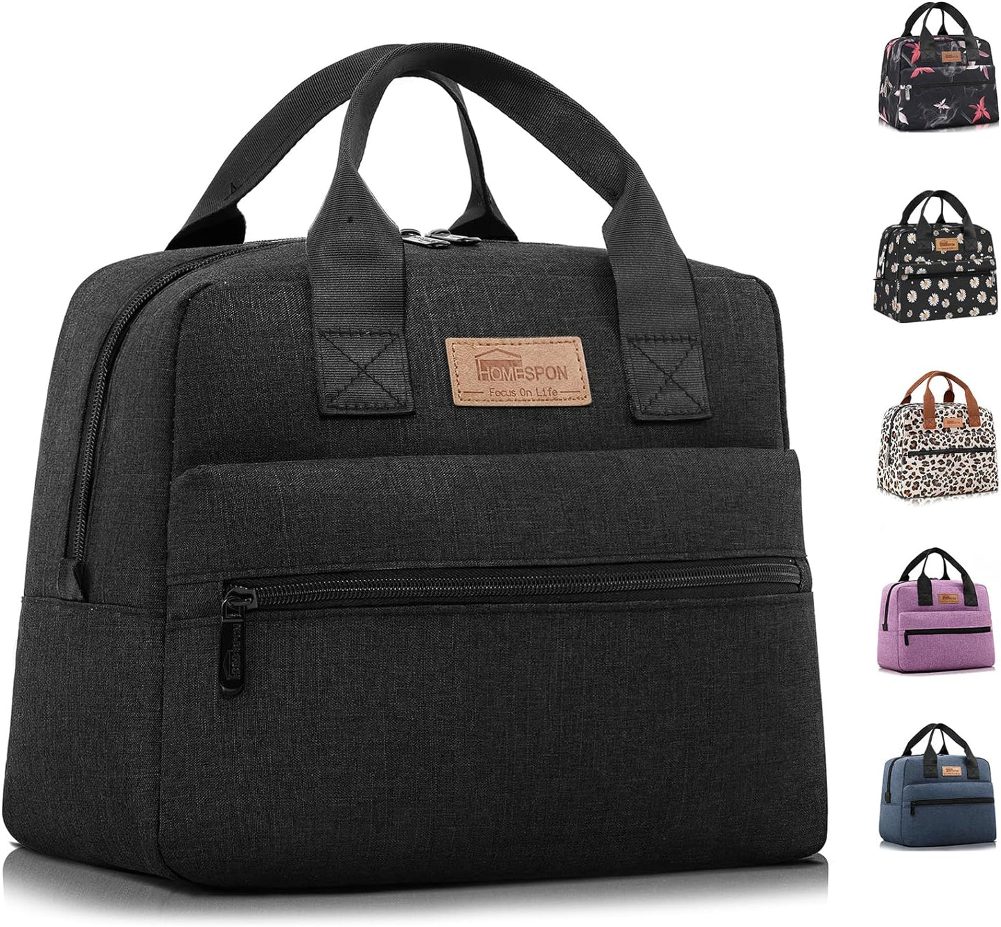 HOMESPON Insulated Lunch Bag for Women Men Lunch Box Cooler Lunch Tote for Work Picnic (Black)