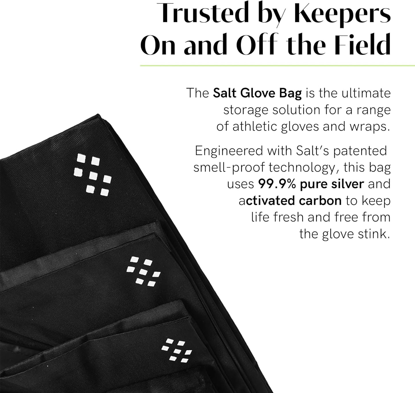 Salt Glove Bag Smell-Proof Durable Odor Containing Bag for Gloves - Large - Water-Resistant and Easy to Clean Smell Proof Bag - Black