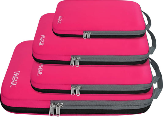 BAGAIL 4 Set/6 Set/8 Set Compression Packing Cubes Travel Accessories Expandable Packing Organizers (Cloth Pattern, 4-Fuchsia)