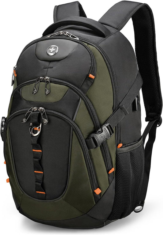 Swissdigital Design Laptop Backpack with USB Charging Port, TSA Travel Backpack Fits 15.6 inches Computer, 31L College School Backpack for Men, Olive/Black | SD803-26