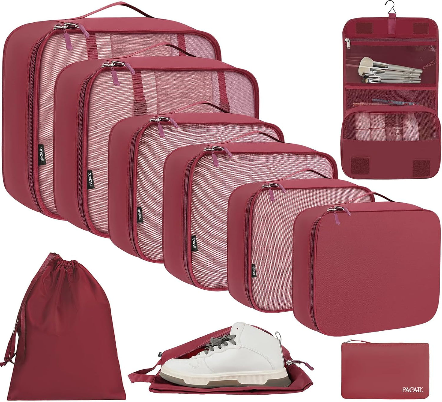 BAGAIL 6 Set/8 Set/10 Set Packing Cubes Various Sizes Packing Organizer for Travel Accessories Luggage Carry On Suitcase