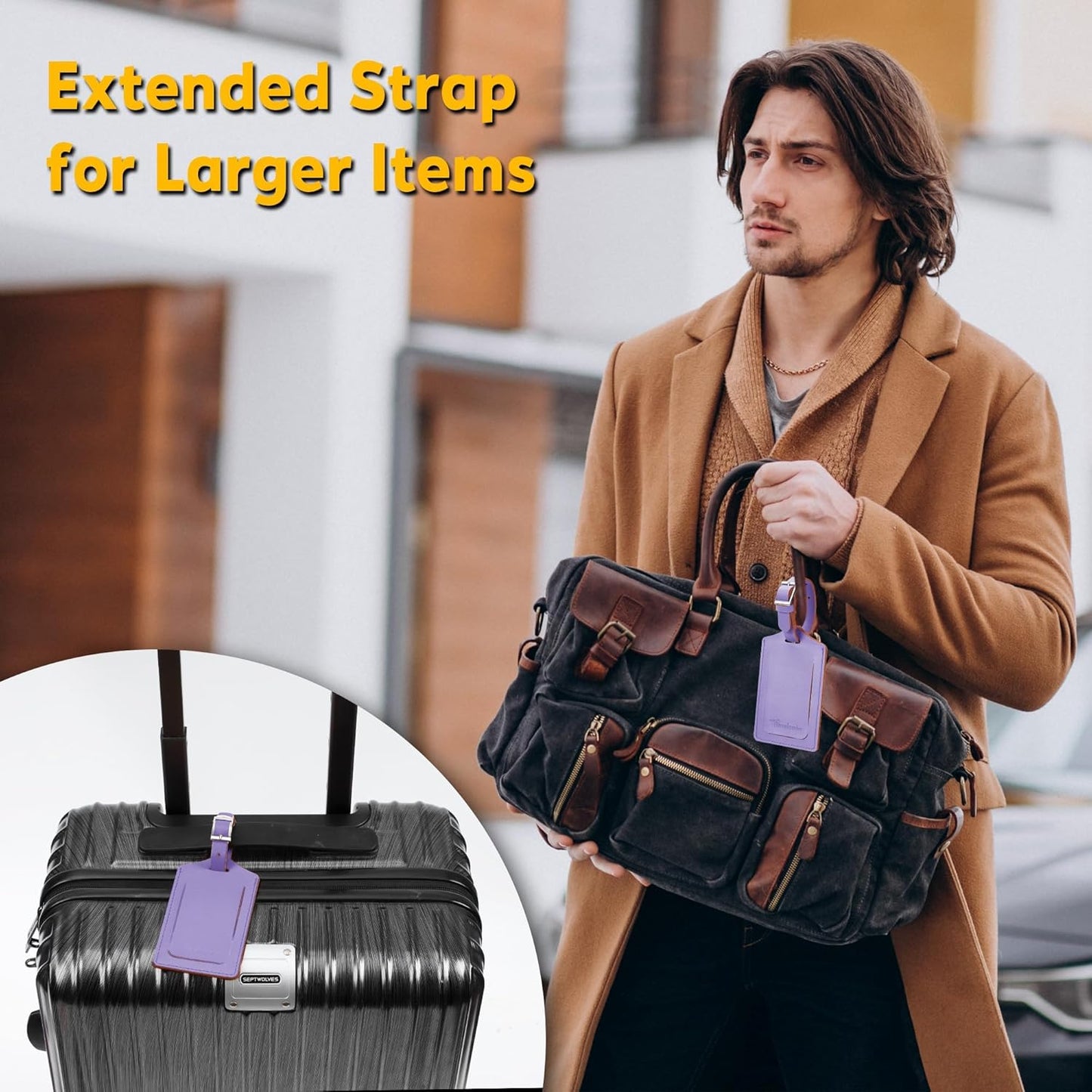 Travelambo Luggage Tags for Suitcases Faux Leather Privacy Protection 26 Pack Bag Tags Travel Accessories Essential, Classic Purple