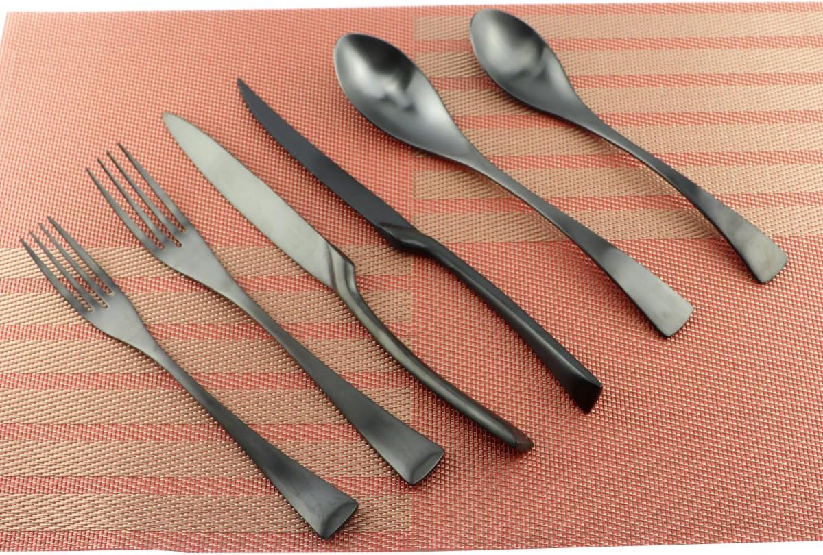 6-Piece Flatware Set,Extra Thick Heavy Duty - 18/10 Stainless Steel Cutlery Sets,High Matte Finish Black Flatware Sets Service for 1,Multipurpose Use for Home,Kitchen,Tableware Utensil Sets