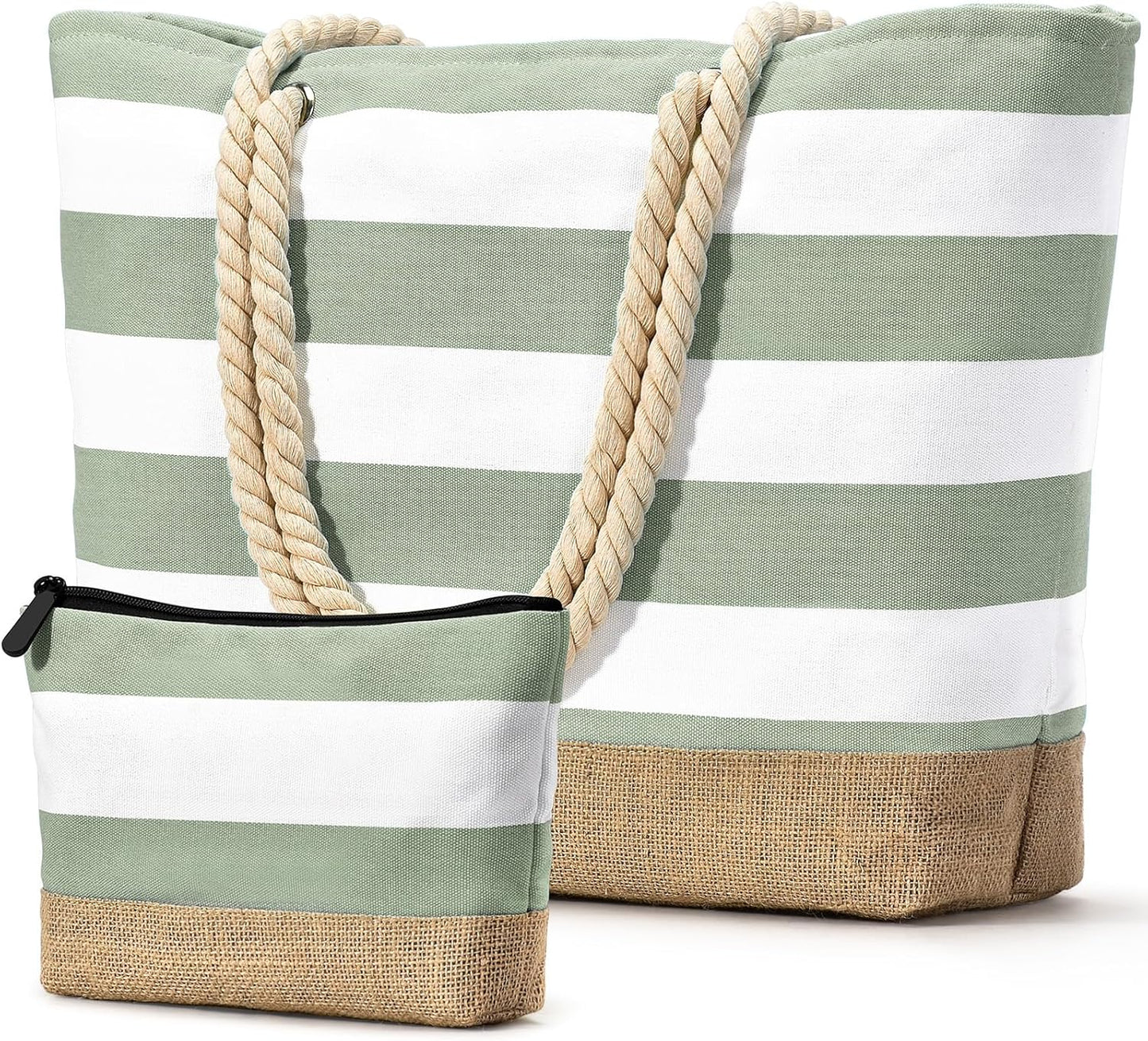 Becokan Beach Bag Initial Beach Tote with Makeup Bag for Travel Work Storage Personalized Birthday Gifts for Women Her