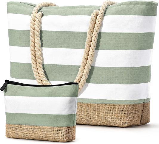 Becokan Beach Bag Initial Beach Tote with Makeup Bag for Travel Work Storage Personalized Birthday Gifts for Women Her