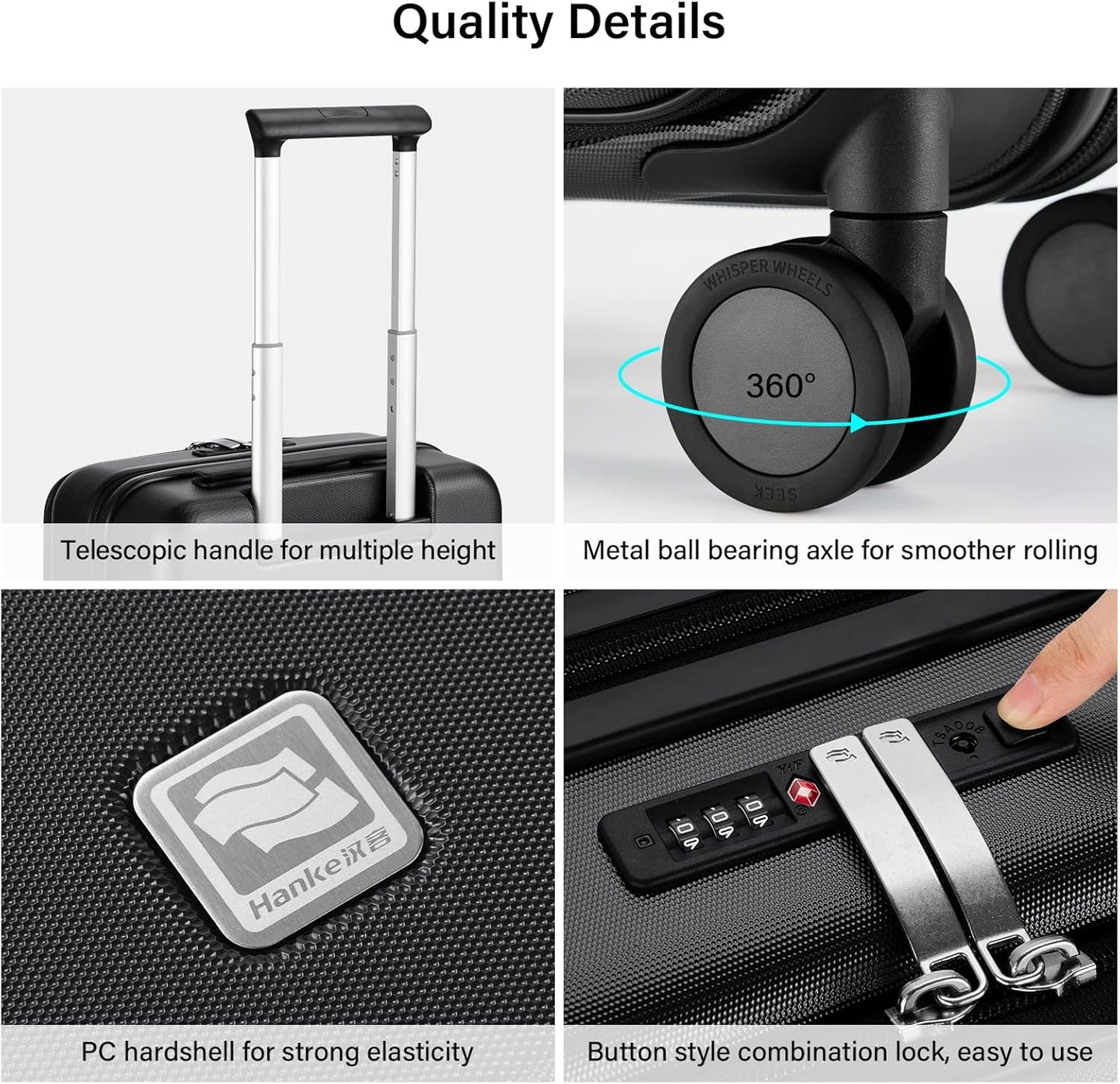 Hanke Hardside Expandable Checked Luggage, 24 Inch Top Opening Trunk Luggages with Spinner Wheels, All-PC Hard Shell Suitcase, Lightweight TSA Checked-Medium(Jet Black, 83L)