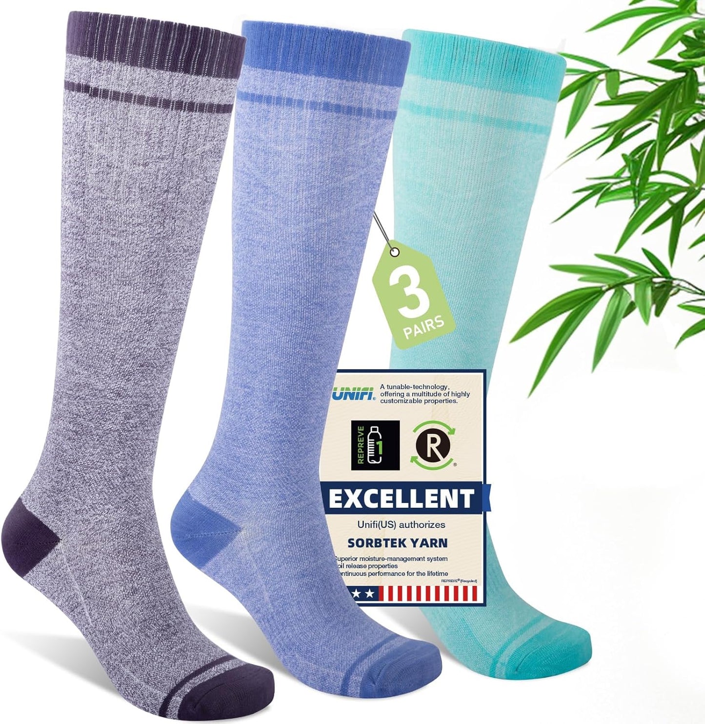 Mens Compression Socks for Men Women, 15-20 mmHg Bamboo Viscose Knee High Soft Support for Travel Daily