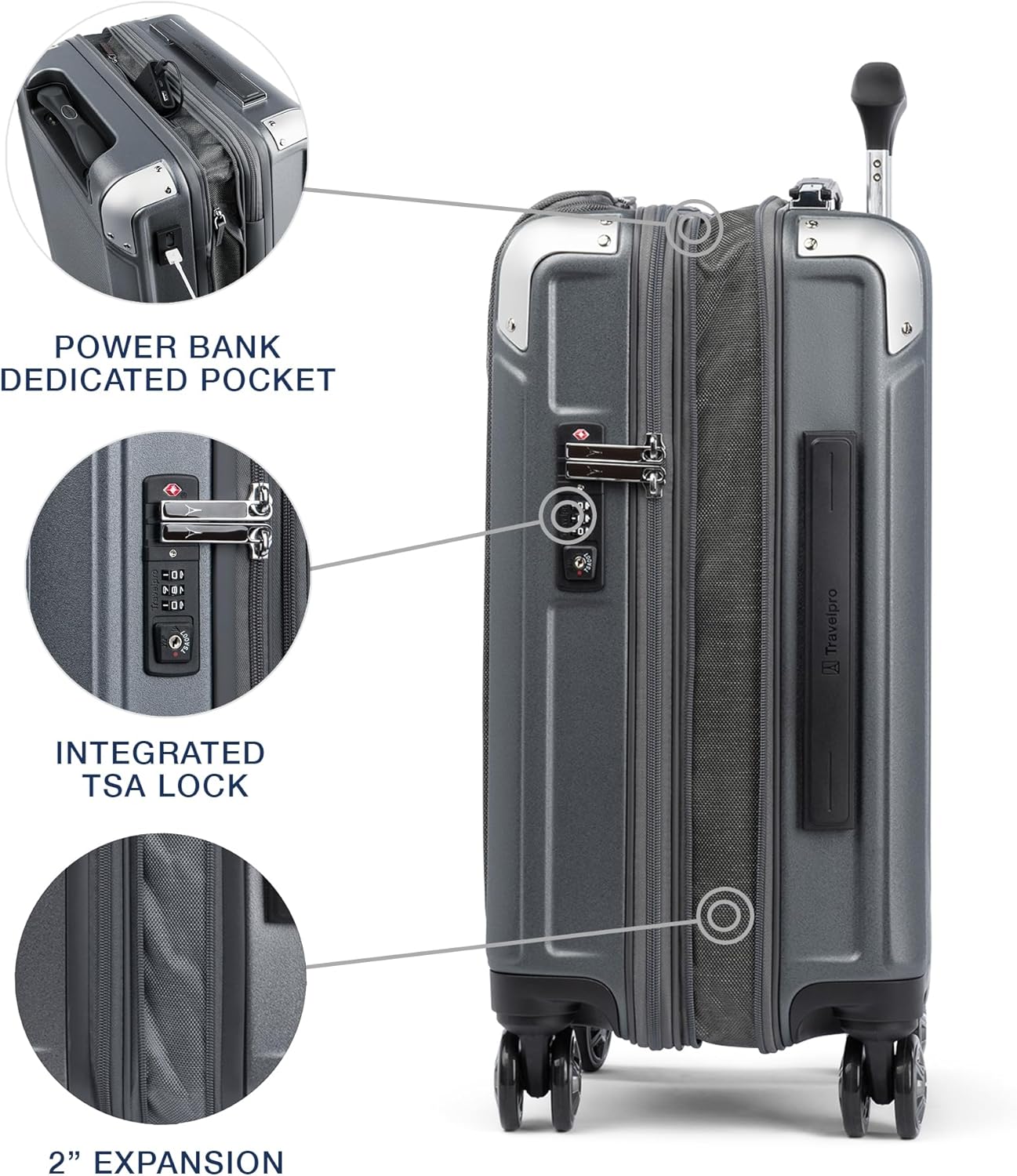 Travelpro Platinum Elite Hardside Expandable Carry on Luggage, 8 Wheel Spinner, TSA Lock, Hard Shell Polycarbonate Suitcase, Vintage Grey, Compact Carry on Laptop Pocket 20-Inch