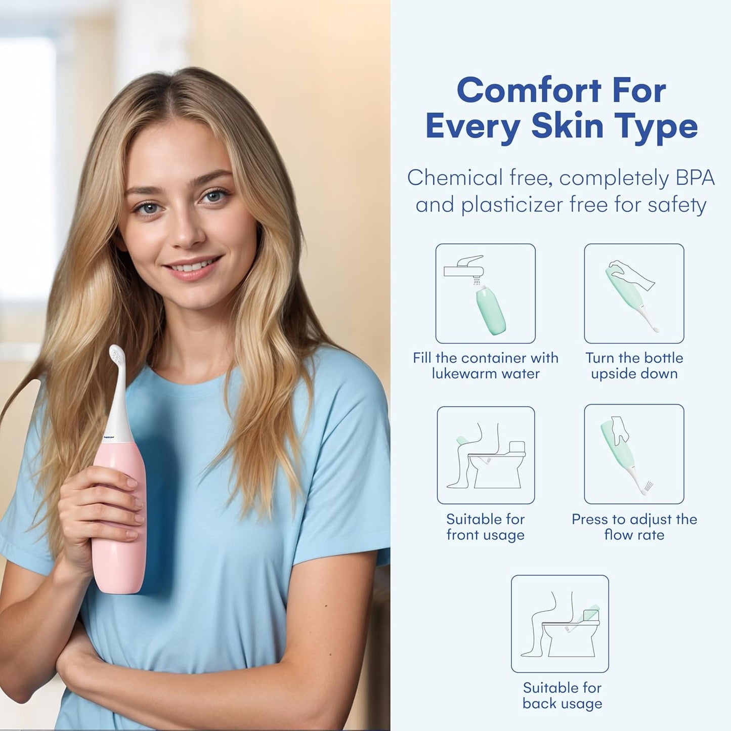 HAPPYPO Butt Shower - Portable Bidet with Travel Bag - Easy-Bidet 2.0 Replaces Wet Wipes and Shower Toilet - Rose
