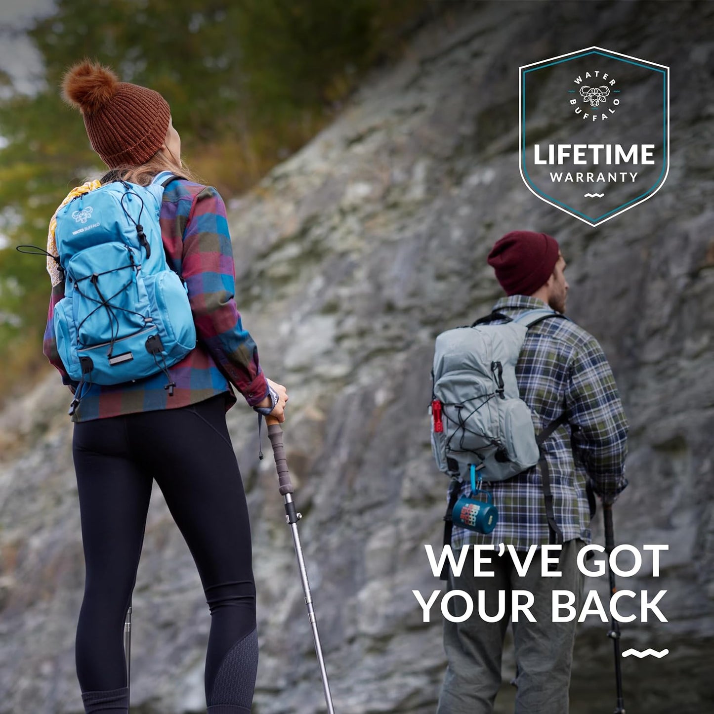 Water Buffalo Hydration Backpack - Sherpa 22L Hiking Backpack with Water Bladder - Water Backpack for Hiking with Waterproof Zippers, Phone & Pole Holders